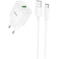 Зарядний пристрій Hoco №C140A швидка зарядка 1USB+USB+Type-C 18w 1м white
