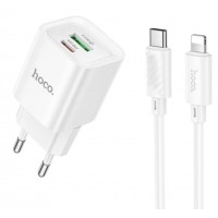 Зарядний пристрій Hoco №C147Aшвидка зарядка1USB-с/USB PD/QC 3.0 20W+Type-C+Lightning white