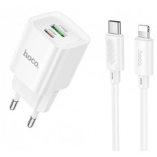 Зарядний пристрій Hoco №C147Aшвидка зарядка1USB-с/USB PD/QC 3.0 20W+Type-C+Lightning white