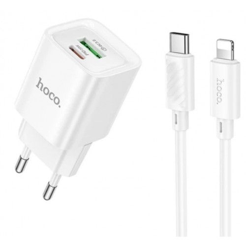 Зарядний пристрій Hoco №C147Aшвидка зарядка1USB-с/USB PD/QC 3.0 20W+Type-C+Lightning white