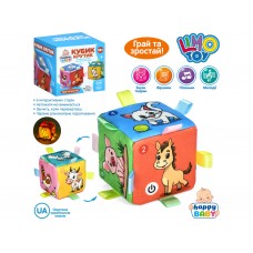 Кубик-крутик 10см, тварини, звуки тварин, вірші, на бат-ці,в кор-ці,10х10х10см HB0076(32)