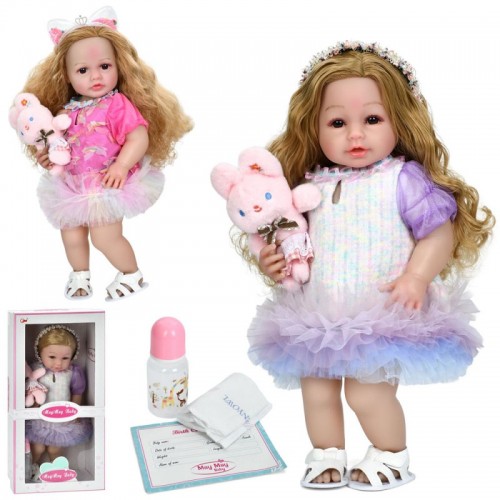 Лялька 52см,звук,пляшечка,підгузок,іграшка-зайчик 17см,в кор-ці,58х29х14,5см 218-60(8)