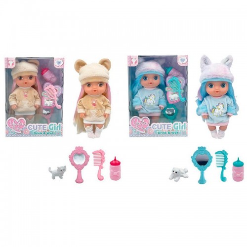 Лялька 30см,п'є-пісяє,пляшечка,гребінець,дзеркало,кіт,в кор-ці,23,5х32,5х10,5см №YL2530L