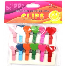 Прищіпки дерев'яні для декорування сердечка,12шт,асорті №200132/Мандарин/