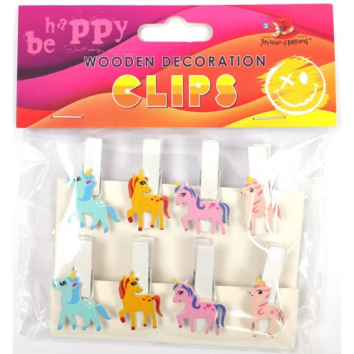 Прищіпки дерев'яні для декорування "Єдинороги" 8шт, 35х6мм №200160/Мандарин/(1)(24)