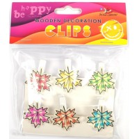 Прищіпки дерев'яні для декорування "Листя клена" 6шт, 35х6мм №200176/Мандарин/(1)(24)