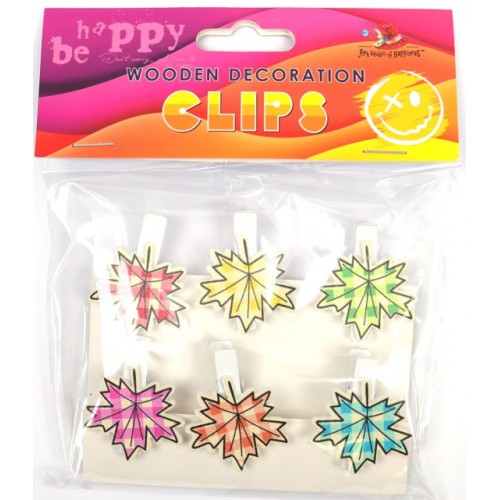 Прищіпки дерев'яні для декорування "Листя клена" 6шт, 35х6мм №200176/Мандарин/(1)(24)