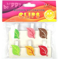 Прищіпки дерев'яні для декорування "Листочки" 6шт, 35х6мм №200177/Мандарин/(1)(24)