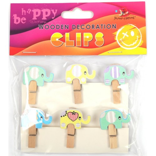 Прищіпки дерев'яні для декорування "Слоники" 6шт, 35х6мм №200178/Мандарин/(1)(24)