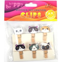 Прищіпки дерев'яні для декорування "Коти" 6шт, 35х6мм №200179/Мандарин/(1)(24)