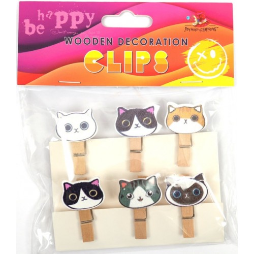 Прищіпки дерев'яні для декорування "Коти" 6шт, 35х6мм №200179/Мандарин/(1)(24)