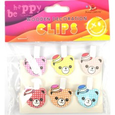Прищіпки дерев'яні для декорування "Ведмедики" 6шт №200180/Мандарин/