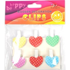 Прищіпки дерев'яні для декорування "Сердечка в горошок" 6шт, 35х6мм №200184/Мандарин/(1)