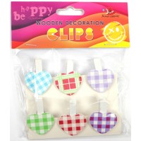 Прищіпки дерев'яні для декорування "Сердечка в клітинку" 6шт, 35х6мм №200185/Мандарин/(1)