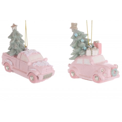 Фігурка-підвіска керам. Машина з ялинкою 6,5х3,5х5,5см,рожевий K07-544/Bonadi/(6)(42)