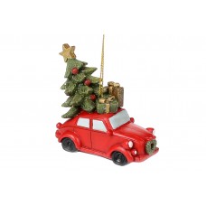Підвіска декор.полістоун Машинка з новорічною ялинкою 7см,червоний 707-287/Bonadi/