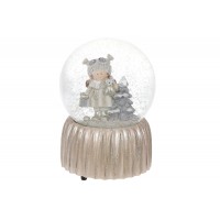 Сувенір водяна куля скло"Дівчинка з совою"з муз. на зав. мех.14,5см,шампань№559-572/Bonadi