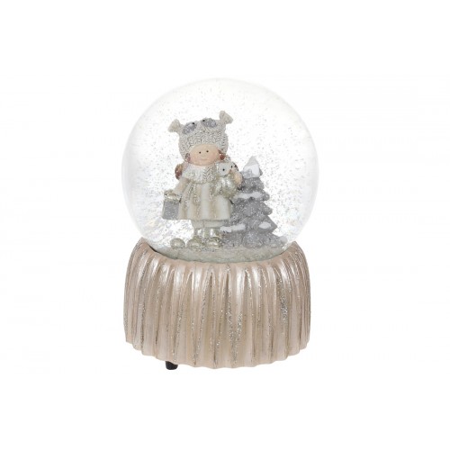 Сувенір водяна куля скло"Дівчинка з совою"з муз. на зав. мех.14,5см,шампань№559-572/Bonadi