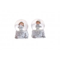 Сувенір водяна куля скло "Дітки" 7,8см,білий з сріблом,2 вида №913-348/Bonadi/(6)