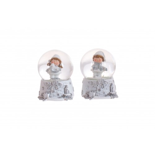 Сувенір водяна куля скло "Дітки" 7,8см,білий з сріблом,2 вида №913-348/Bonadi/(6)