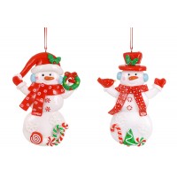 Фігурка-підвіска полістоун"Сніговик-карамелька"12х9х1,5см,білий з черв,2вида№125-029Bonadi