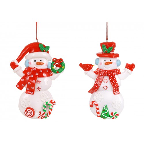 Фігурка-підвіска полістоун"Сніговик-карамелька"12х9х1,5см,білий з черв,2вида№125-029Bonadi