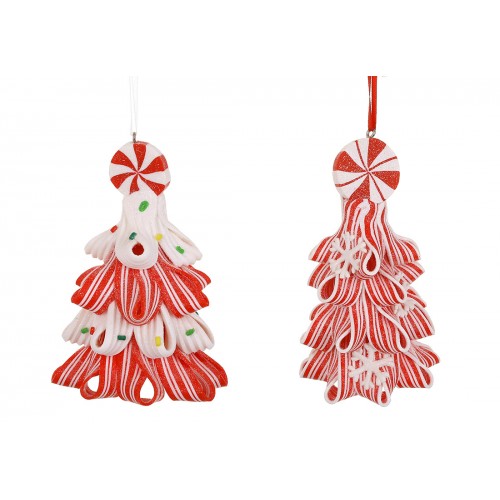 Фігурка-підвіска полістоун"Ялинка-карамелька"7х7х11см,червоний з білим,2вида№125-021Bonadi