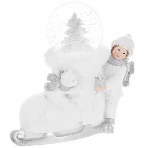 Статуетка полістоун"Хлопчик з ковзаном та ведмедиком"з водяною кулею16х15см№890-209/Bonadi