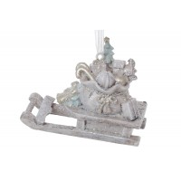 Фігурка-підвіска полістоун"Санки з подарунками"7,5см,сірий з шамп. і мятою№K07-198/Bonadi/