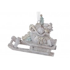 Фігурка-підвіска полістоун"Санки з подарунками"7,5см,сірий з шамп. і мятою№K07-198/Bonadi/