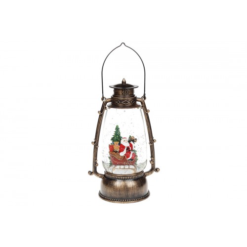 Ліхтар водяна куля декор."Санта в санях" 24,5см,LED,гліттером,на батарейках№919-002/Bonadi