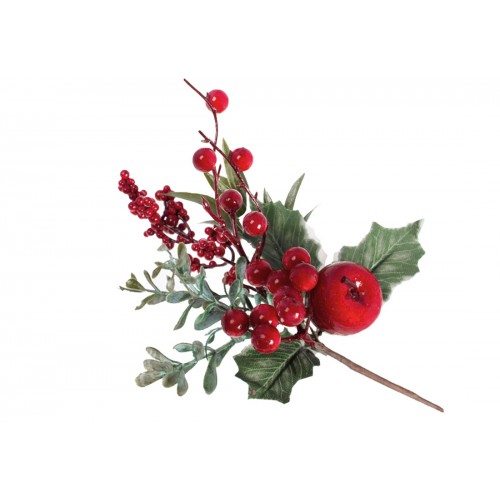 Гілка декор.27см з ягодами,листям та яблуком,класична черв. з зеленим№839-754/Bonadi/(24)