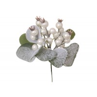Гілка декор. 24см з ягодами і засніженим листям,білий перламутр №H39-197/Bonadi/(24)