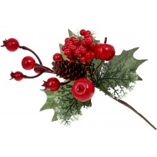 Гілка декор. 22см з хвої,листя,шишок та червоних ягід №903-538/Bonadi/