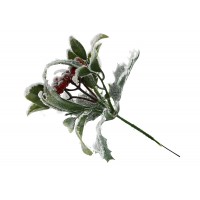 Гілка декор. 20см засніжена з листям та червоними ягодами №839-555/Bonadi/