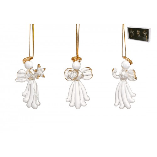 Набір прикрас скло "Янголи" 6см 3шт, прозоре з золотом  №115-250/Bonadi/(24)