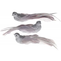 Пташка декор. 22см на кліпсі,сріблясто-сірий,3 види №499-088/Bonadi/(12)