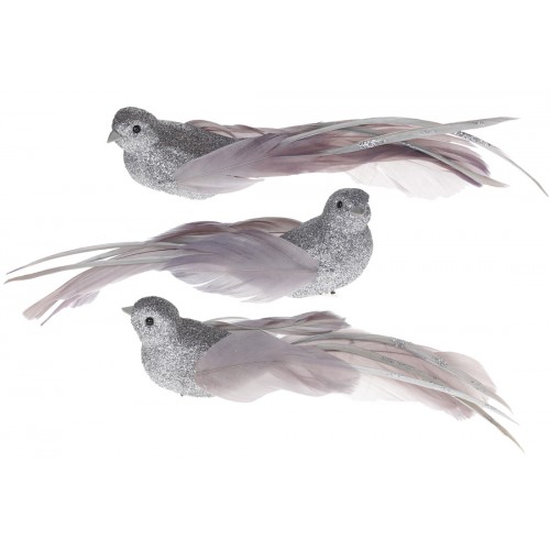 Пташка декор. 22см на кліпсі,сріблясто-сірий,3 види №499-088/Bonadi/(12)