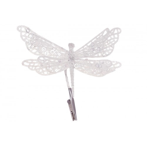 Прикраса пласт. "Бабка" 17см на кліпсі білий глітер №839-513/Bonadi/(12)(24)