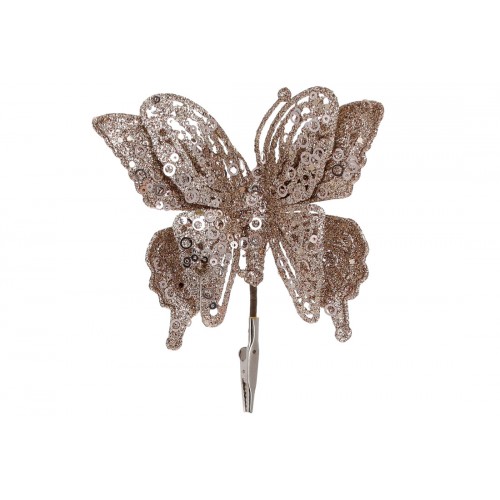 Прикраса пласт. "Метелик" 17см на кліпсі мокко глітер №839-520/Bonadi/(12)(24)
