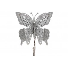 Прикраса пласт. "Метелик" 17см на кліпсі срібний глітер №839-523/Bonadi/(12)(24)