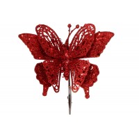Прикраса пласт. "Метелик" 17см на кліпсі червоний глітер №839-525/Bonadi/(12)(24)