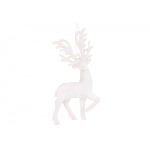 Прикраса пласт. "Олень" 12см з флоковим напиленням,білий №J88-172/Bonadi/