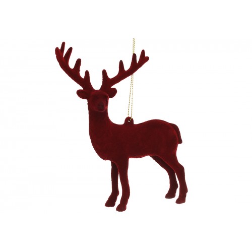 Прикраса пласт. "Олень" 14см з флоковим напиленням,бургунді №J88-174/Bonadi/