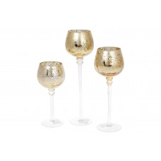 Підсвічник скло (3шт) ефект битого скла 20/25/30см світле золото №527-700/Bonadi/