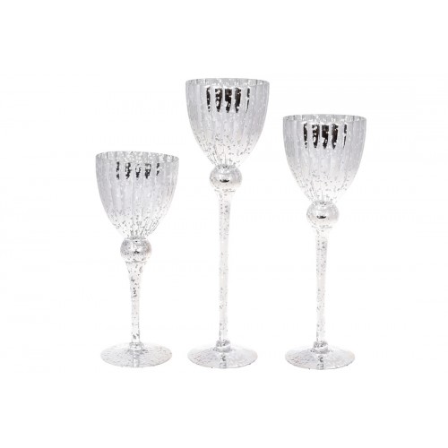 Підсвічник скло (3шт) 13х30см 30/35/40см дзеркальний срібний №527-713/Bonadi/