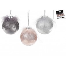 Елочный шар пластиковый 8 см,с декором из пуха,3 цвета,в  коробке (12) 898-115 /Bonadi/ 