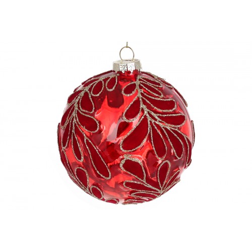 Куля скло 10см з флористичним візерунком,червоний 108-055/Bonadi/(4)