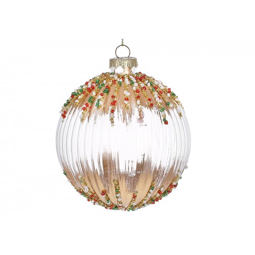 Куля скло 10см декором з бісеру,прозорий із золотом 1089-754/Bonadi/(6)