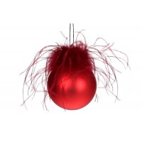 Куля скло 8см з матовим покриттям та декором з пір'я,червоний NY15-433/Bonadi/(6)